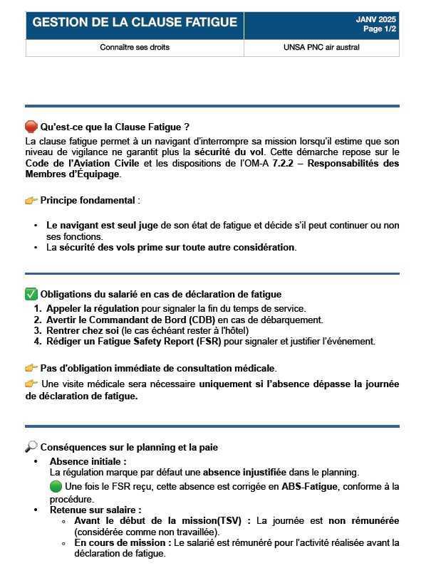 Fiche clause fatigue - jan 2025
