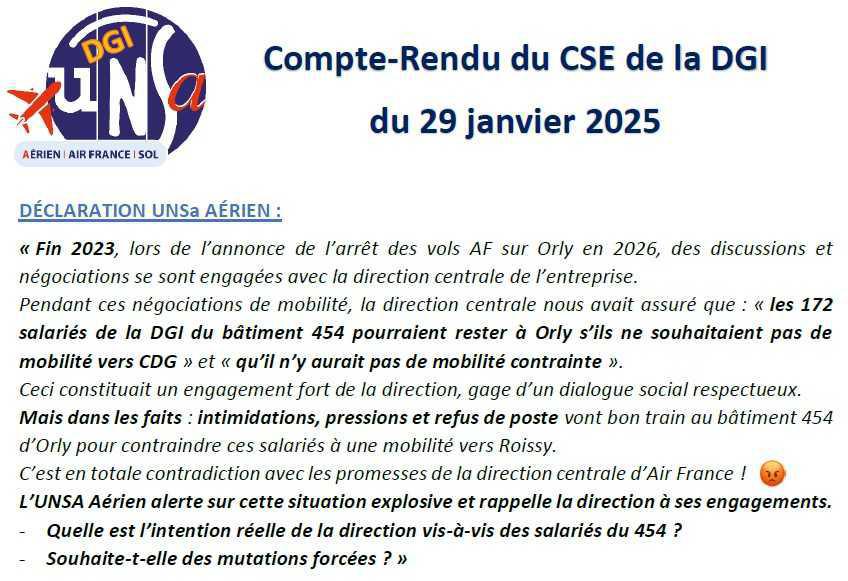 Compte Rendu CSE DGI du 29 janvier 2025