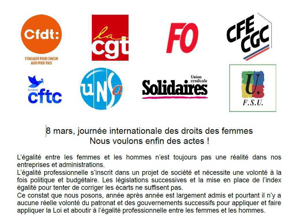 8 mars, journée internationale des droits des femmes Nous voulons enfin des actes !