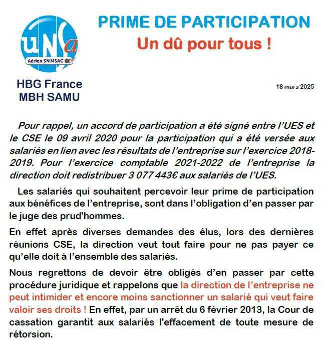 Prime de participation - un dû pour tous
