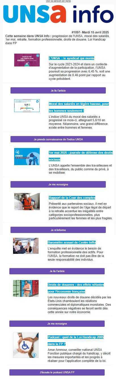UNSa Info du 15 avril 2025