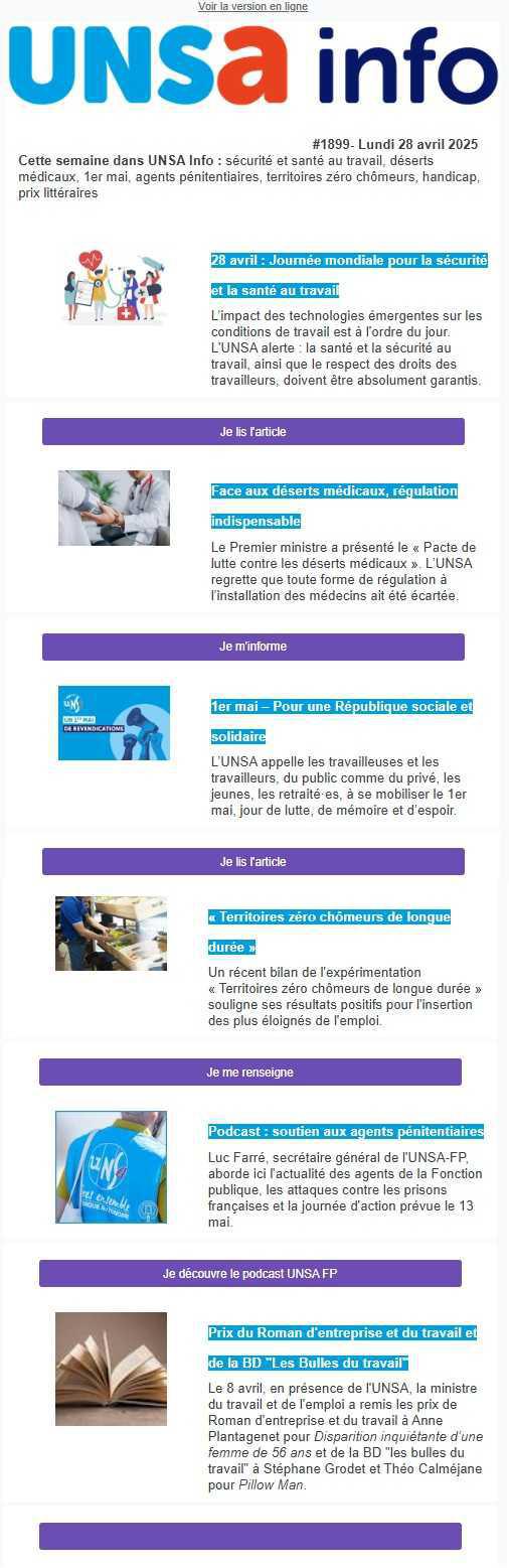 UNSa Info du 28 avril 2025
