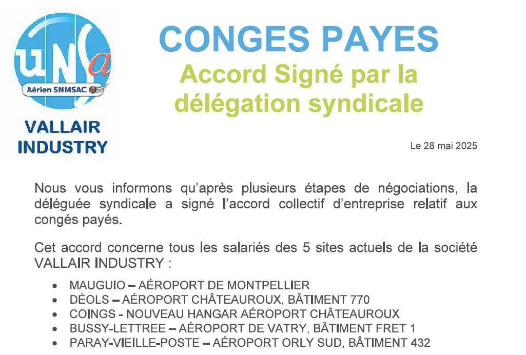 Accord Congés Payés signé