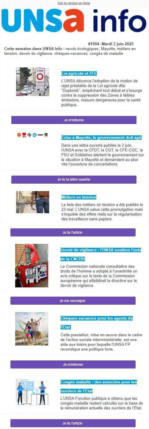 UNSa Info du mardi 3 juin 2025 UNSa Info du mardi 3 juin 2025