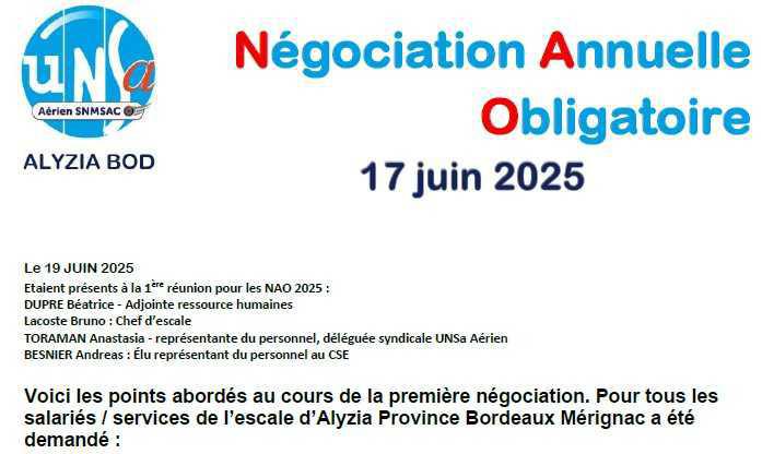 Négociations Annuelles Obligatoires - 1ère réunion du 17 juin