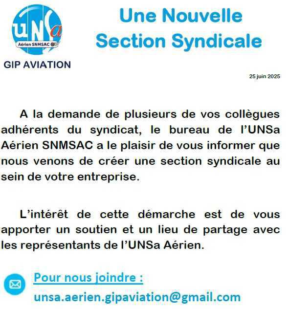 Communication Création Section Syndicale