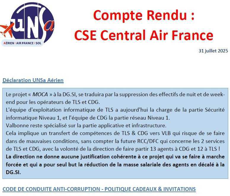Compte-rendu du CSE Central du 31 juillet 2025