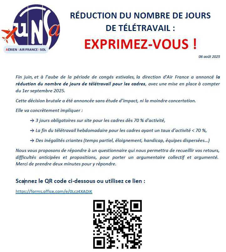 RÉDUCTION DU NOMBRE DE JOURS DE TÉLÉTRAVAIL : EXPRIMEZ-VOUS !