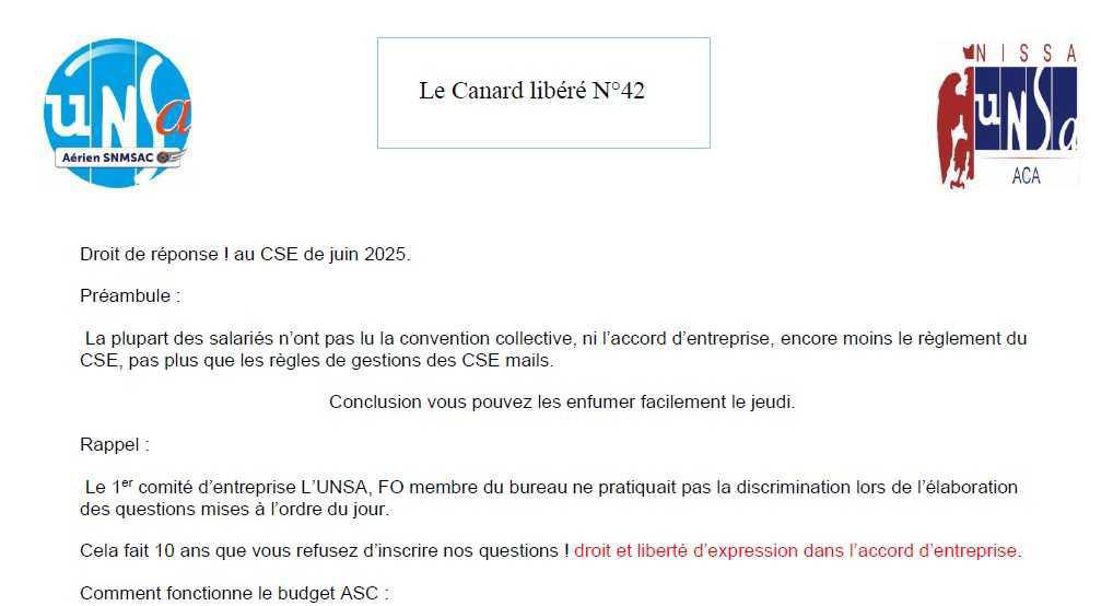 Droit de réponse ! au CSE de juin 2025