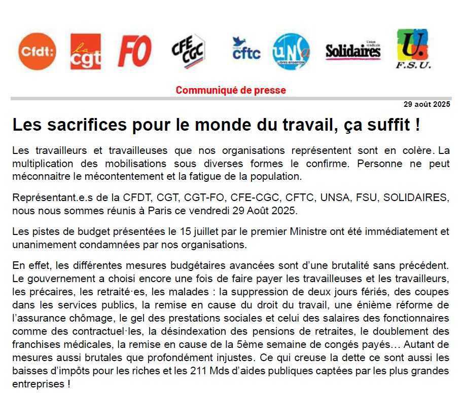 Les sacrifices pour le monde du travail, ça suffit ! Les sacrifices pour le monde du travail, ça suffit !