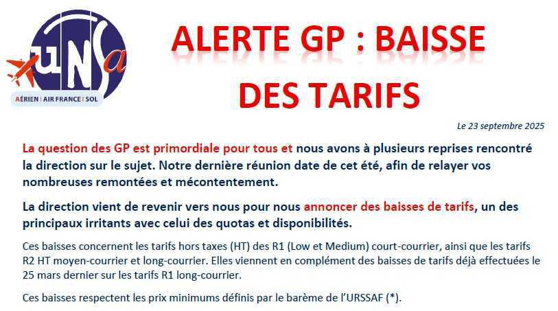 ALERTE GP : BAISSE DES TARIFS