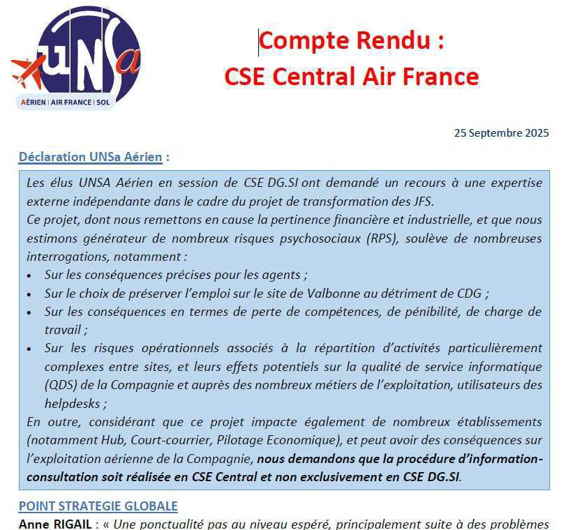 Compte-rendu du CSE central du 25 septembre 2025