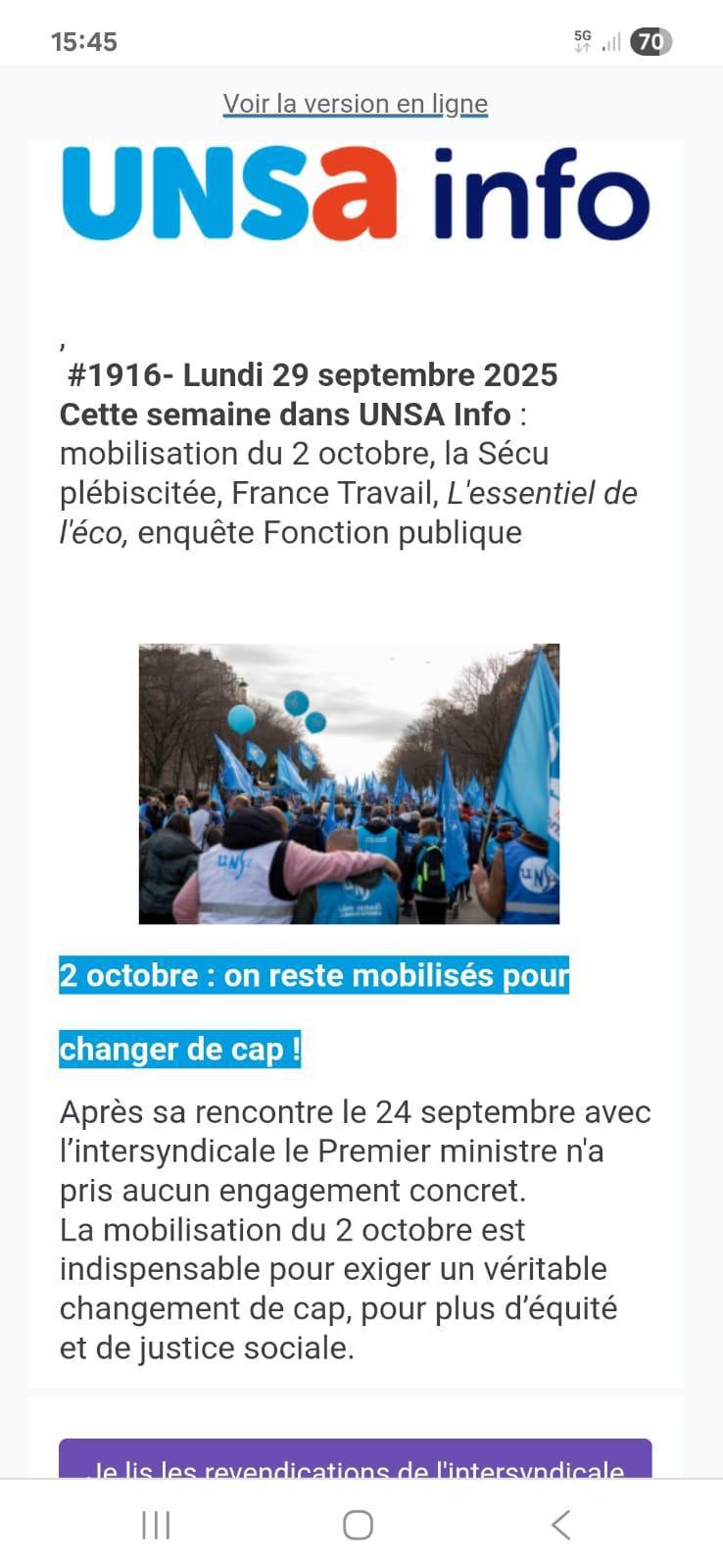UNSa Info du 29 septembre 2025