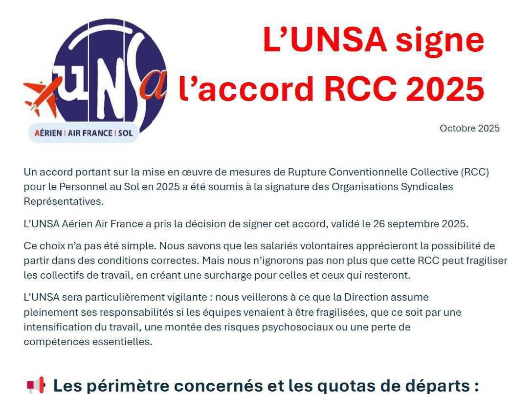 L’UNSa Aérien signe l’accord RCC 2025