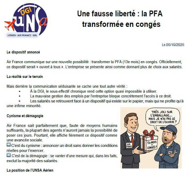 Une fausse liberté : la PFA transformée en congés