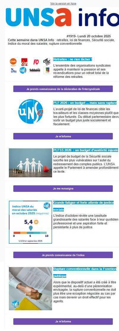UNSa Info du 20 octobre 2025
