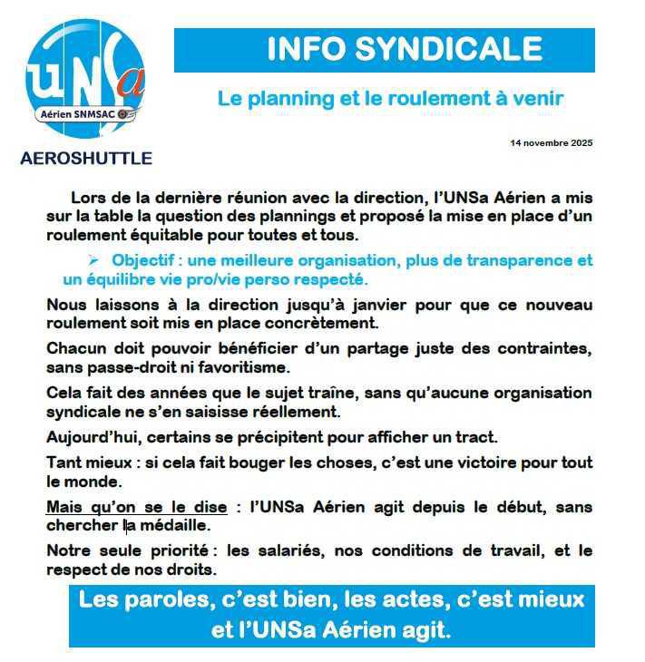 Le planning et le roulement à venir