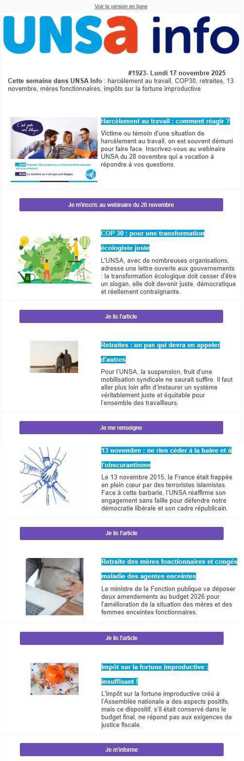 UNSa Info du 17 novembre 2025