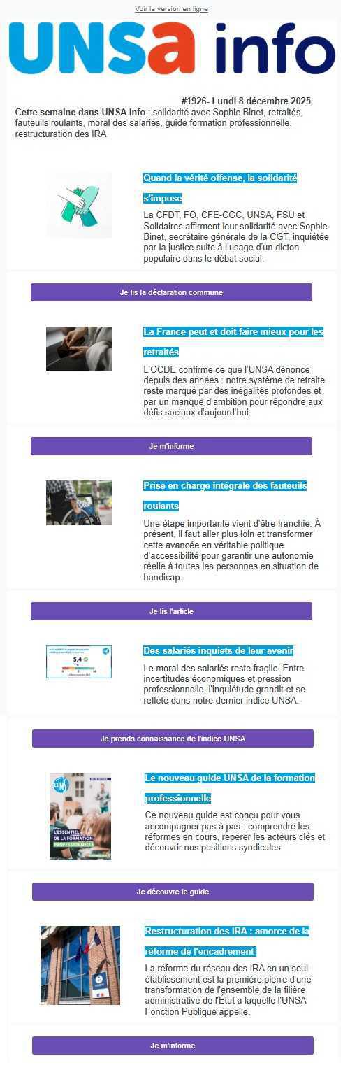 UNSA info du 8 décembre 2025