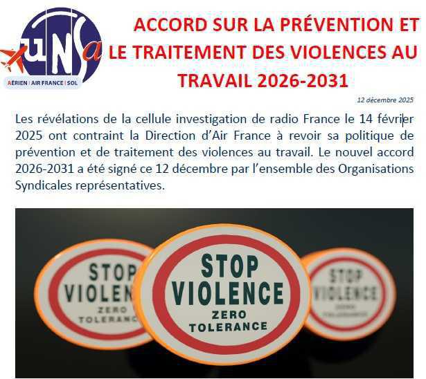 ACCORD SUR LA PRÉVENTION ET LE TRAITEMENT DES VIOLENCES AU TRAVAIL 2026-2031