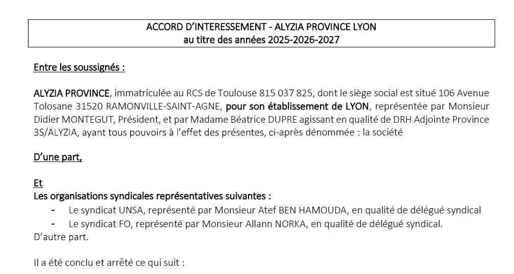 Accord intéressement 2025-2026-2027