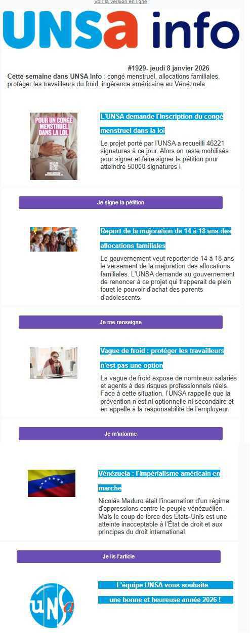 UNSa Info du 8 janvier 2026