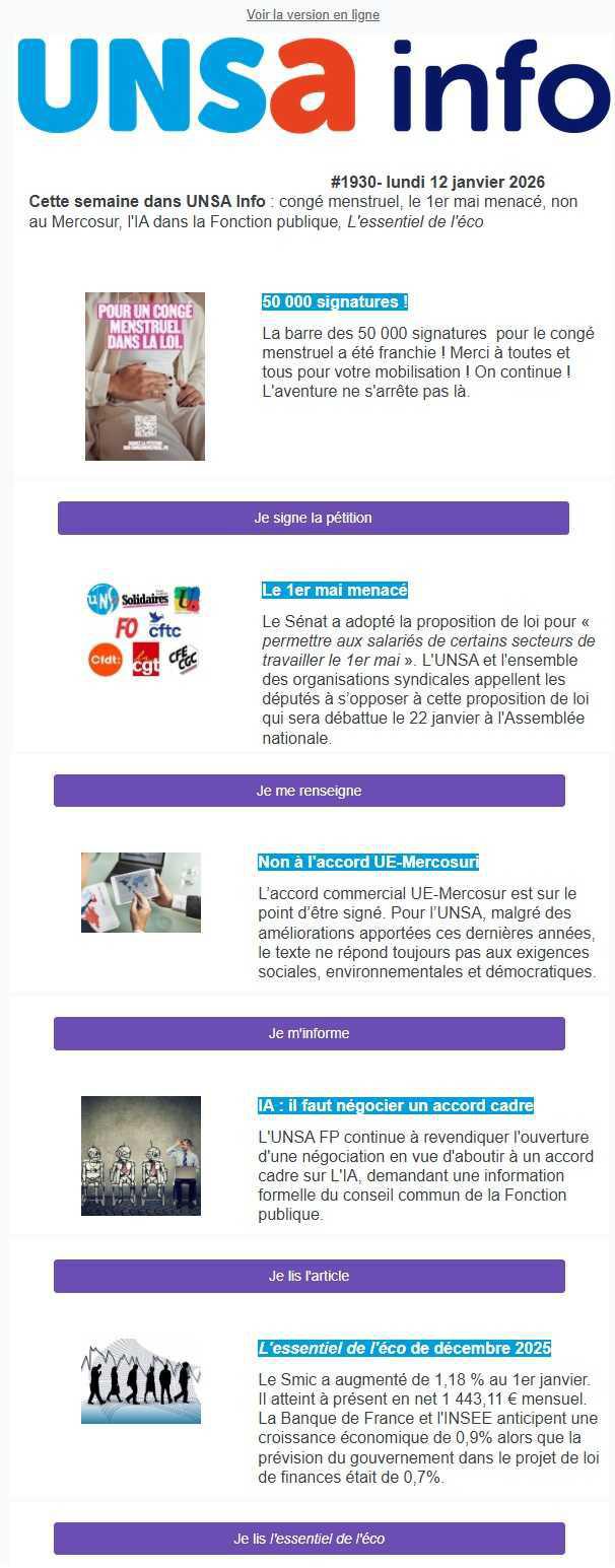 UNSa Info du 12 janvier 2025