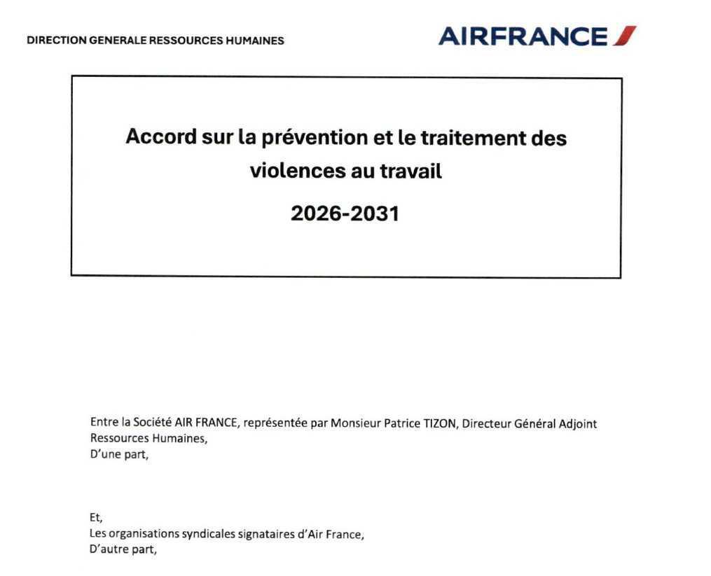 Accord sur la prévention et le traitement des violences au travail 2026-2031
