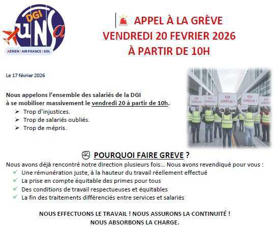 APPEL À LA GRÈVE VENDREDI 20 FEVRIER 2026