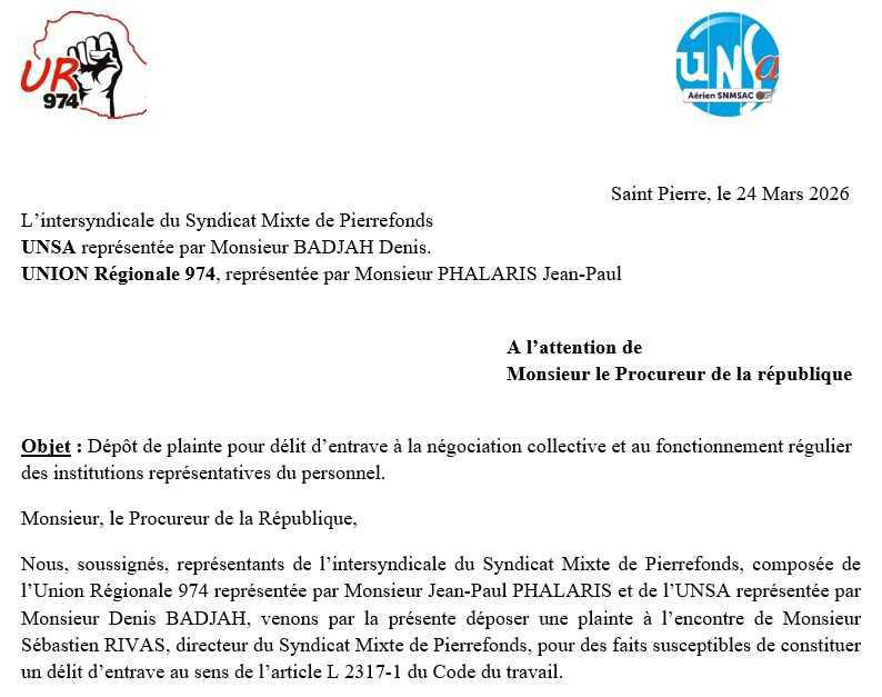Pas de dialogue social - courrier au procureur de la république