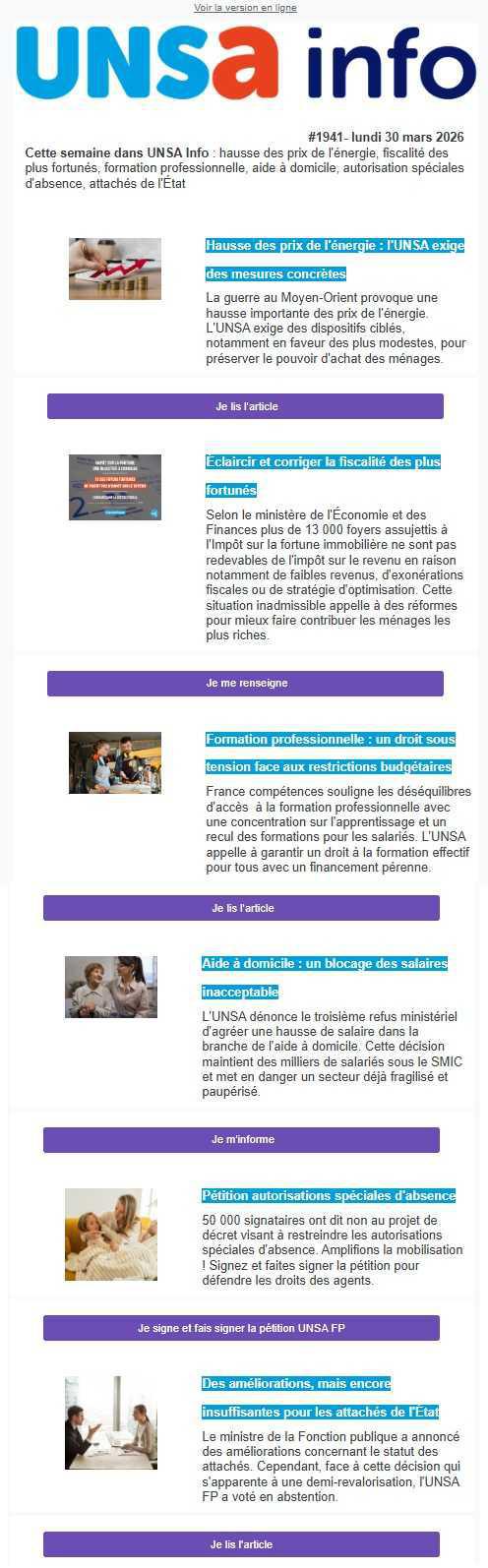 UNSa info du 30 mars 2026