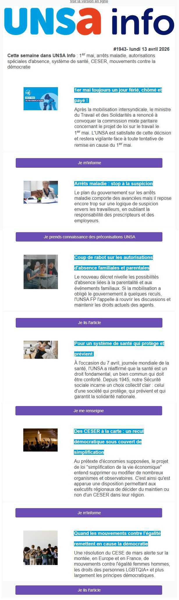 UNSa Info du 13 avril 2026