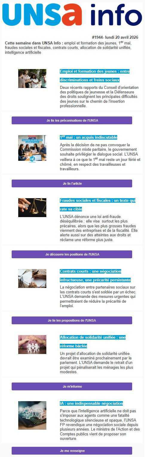 UNSa Info du 20 avril 2026