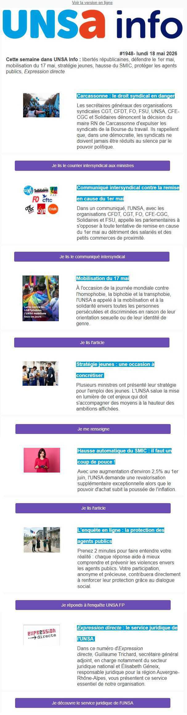 UNSa Info du 18 mai 2026