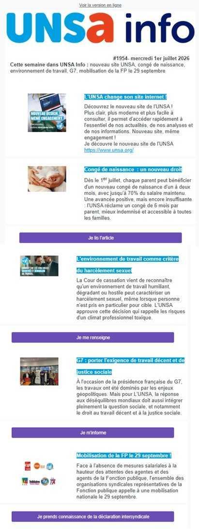 UNSA Info du 1er juillet 2026