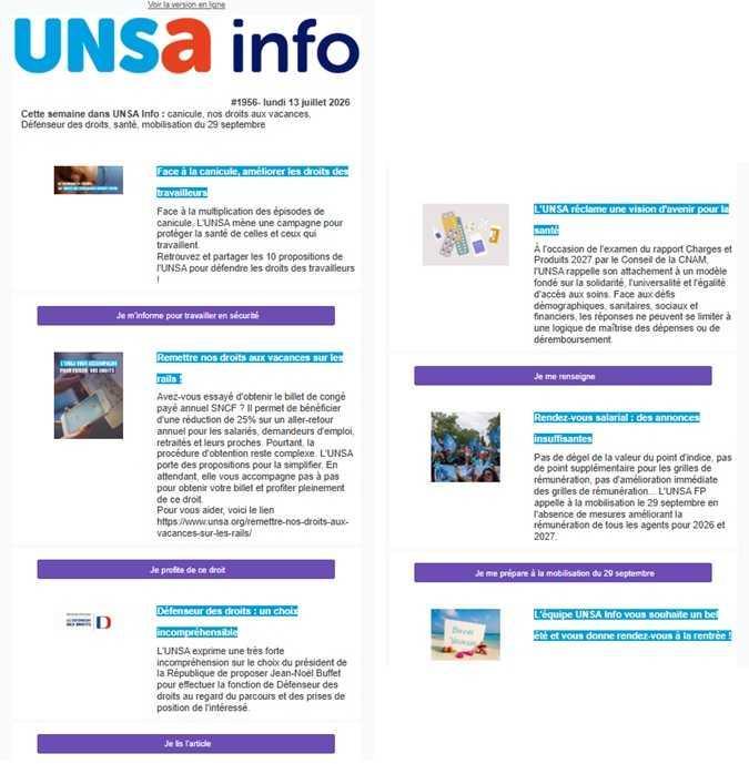 UNSa info du 13 juillet 2026