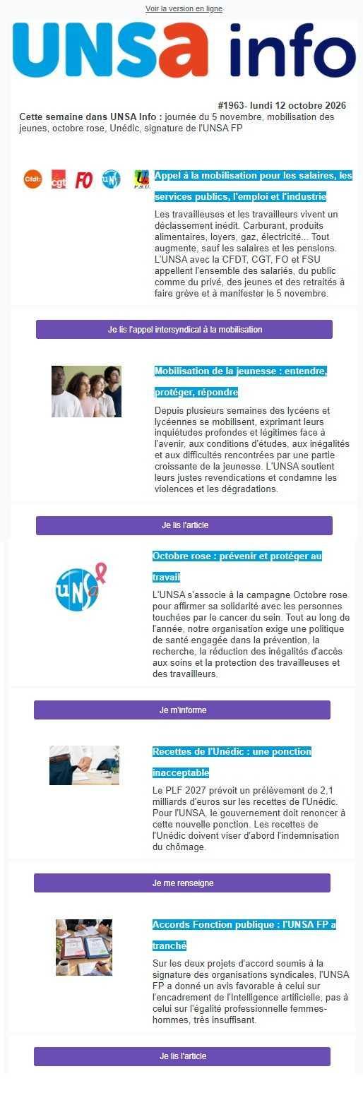UNSa INFO du 12 octobre 2026