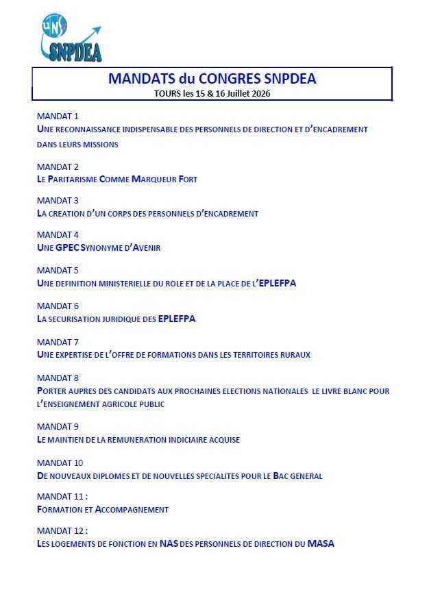 Mandats validés lors du congrès de juillet 2026