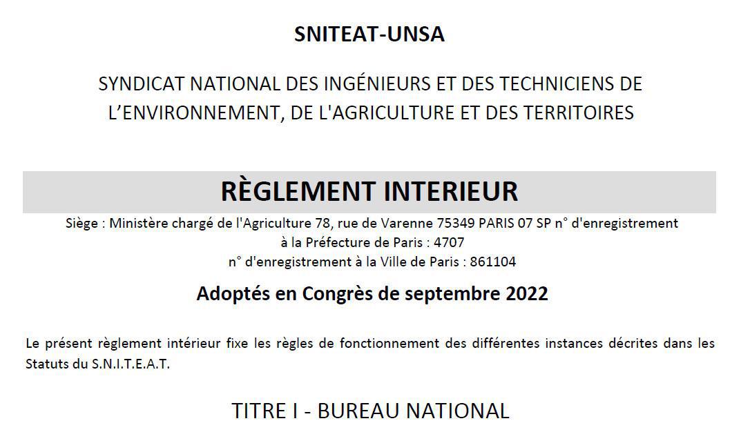 Règlement intérieur SNITEAT-UNSA