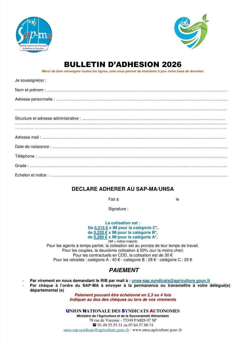 Bulletin d'adhésion 2026