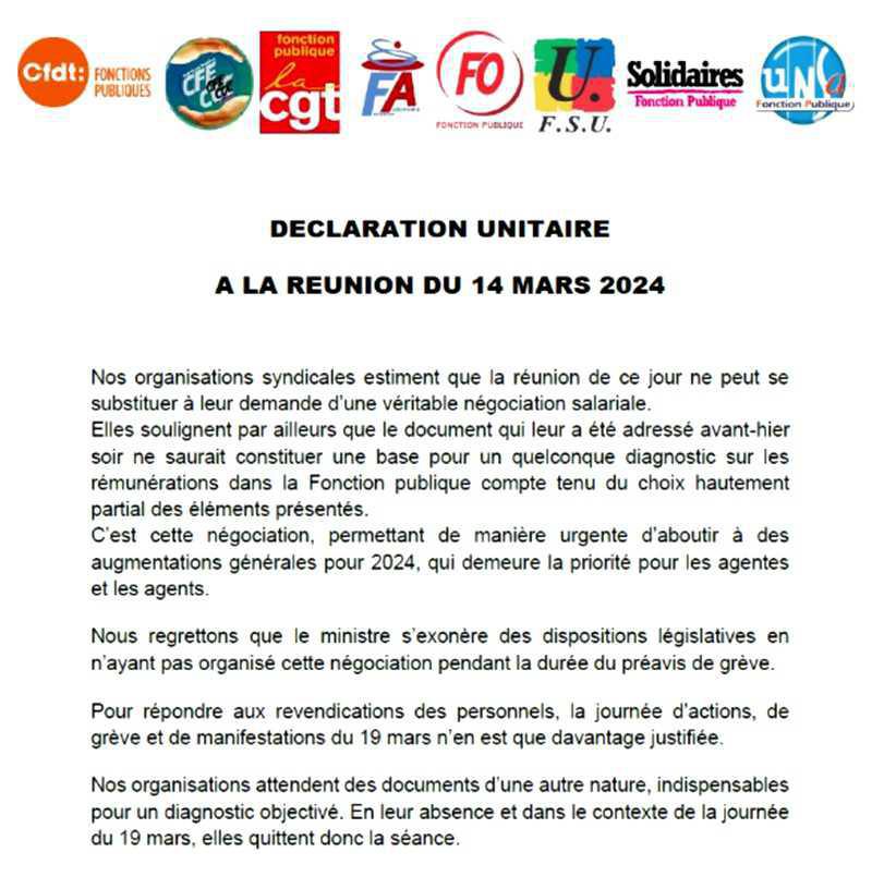 Boycott de la réunion DGAFP ce 14 mars 2024 Boycott de la réunion DGAFP ce 14 mars 2024