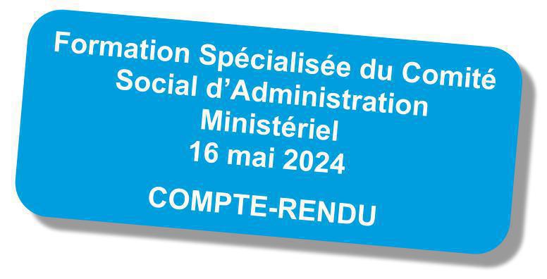 Compte-rendu de la formation spécialisée du Comité Social d'Administration Ministériel du 16 mai 2024 Compte-rendu de la formation spécialisée du Comité Social d'Administration Ministériel du 16 mai 2024