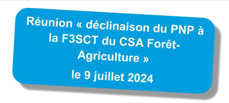 Réunion "déclinaison du PNP à la F3SCT du CSA Forêt-Agriculture" du 9 juillet 2024 Réunion "déclinaison du PNP à la F3SCT du CSA Forêt-Agriculture" du 9 juillet 2024