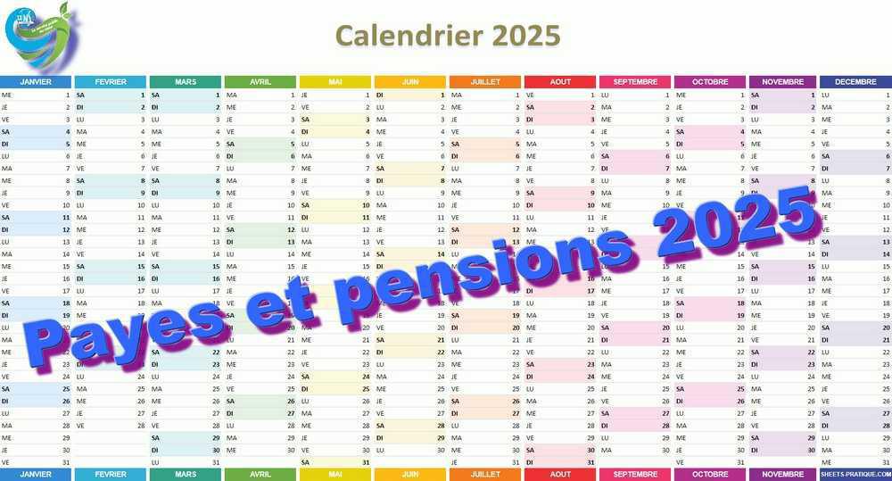 Calendrier des payes et des pensions 2025 Calendrier des payes et des pensions 2025