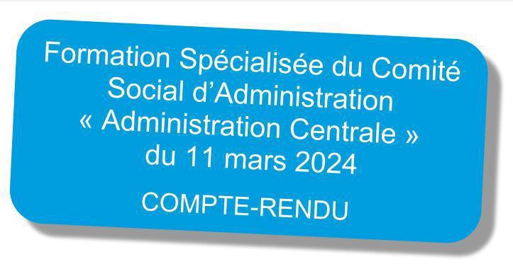 Compte-rendu de la Formation Spécialisée du CSA "Administration Centrale" du 11 mars 2025 Compte-rendu de la Formation Spécialisée du CSA "Administration Centrale" du 11 mars 2025