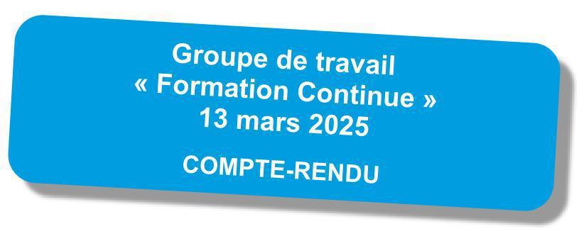 Compte-rendu du groupe de travail "formation continue" du 13 mars 2025 Compte-rendu du groupe de travail "formation continue" du 13 mars 2025