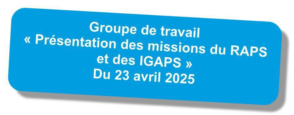 Compte-rendu du GT "Présentation des missions du RAPS et des IGAPS" du 23 avril 2025 Compte-rendu du GT "Présentation des missions du RAPS et des IGAPS" du 23 avril 2025