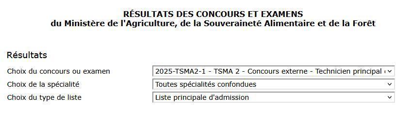 Liste des candidats admis au concours externe TSMA2 - Mai 2025