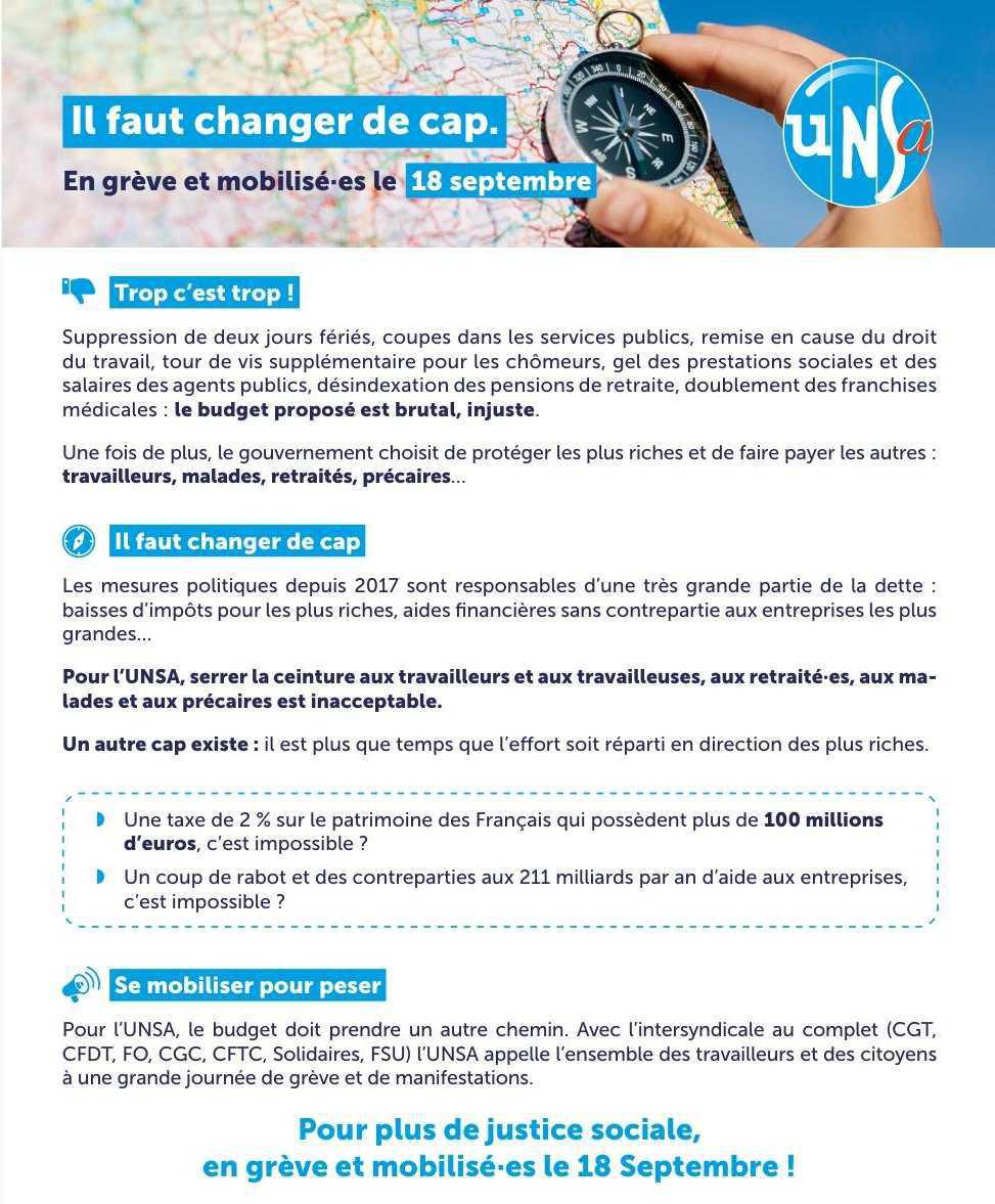 ll faut changer de cap... En grève et mobilisé·es le 18 septembre !