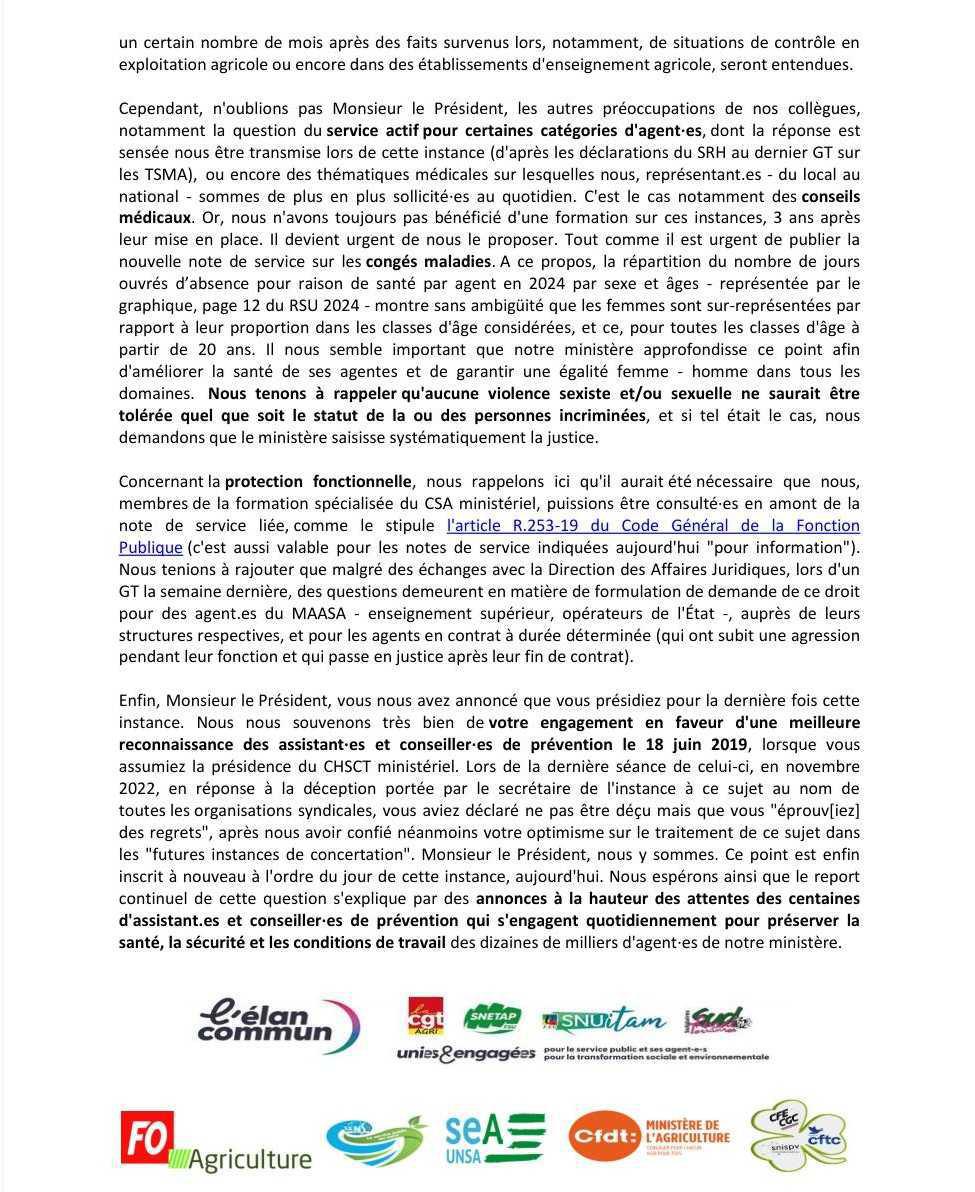 Formation spécialisée du CSA-M du 13 novembre 2025 - Déclaration liminaire